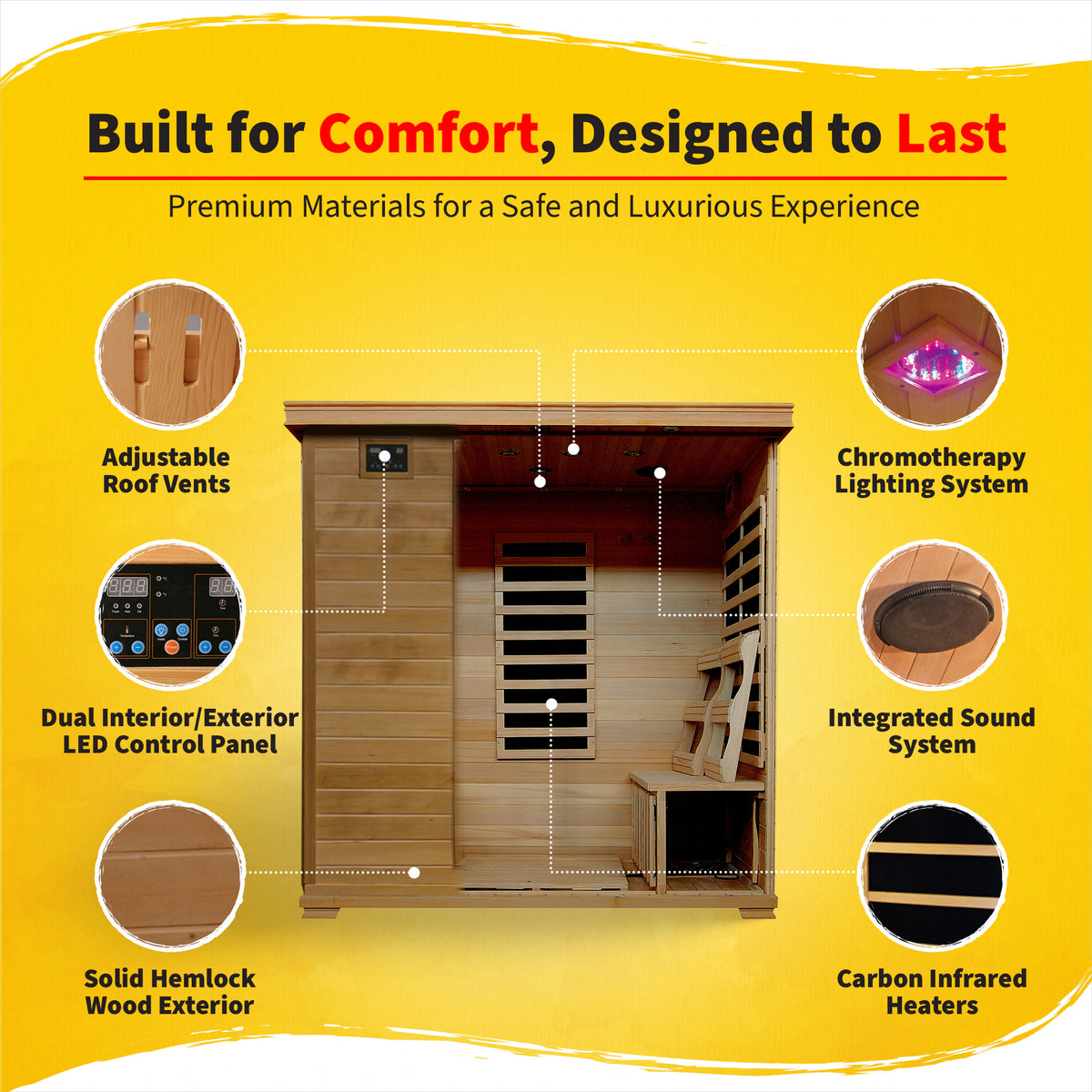 75-In H X 46-In W X 72-In D Hemlock Fir Wood Infrared Sauna